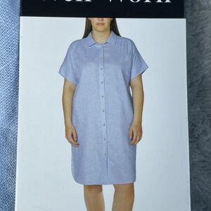 Well Worn Women's XL Shirt Dress Blue Linen Blend e1236